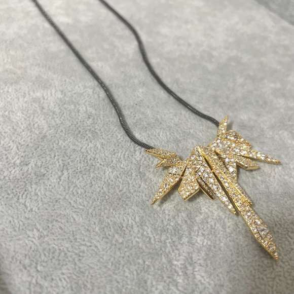 ALEXIS BITTAR  Gold & Gunmetal Crystal Encrusted Spiked Origami Shards Necklace - Picture 4 of 6